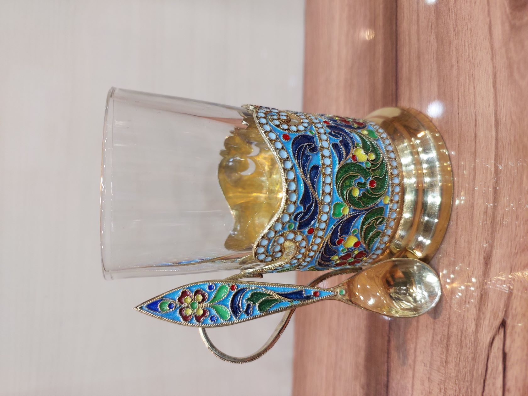 مینا کاری سینی و لیوان نقره 